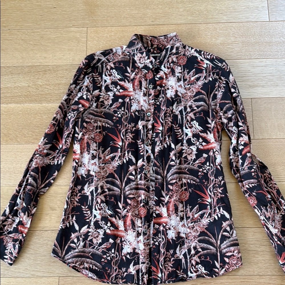 Roberto Cavalli Floral Black and Red Men's Shirt